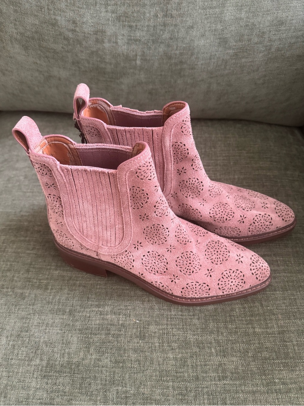 Coach Pink Suede Perforated Chelsea Booties Size 7.5